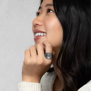 Sterling Silver Tree Stump Ring on Woman