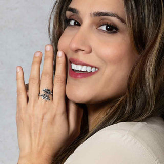 Sterling Silver Adjustable Laurel Wreath Ring on model