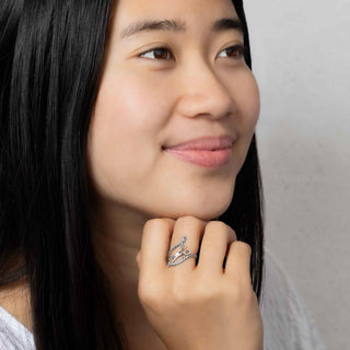 Sterling Silver Adjustable Scissors and Yarn Ring on model