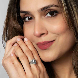 Sterling Silver Dimensional Frog Ring on woman's hand