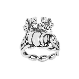 Sterling Silver Pumpkin with Vine Ring on white background