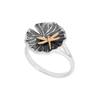 Nina Designs Sterling Silver Lily Pad With Bronze Dragonfly Ring