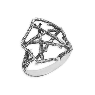 Sterling Silver Pentagram Branch Ring on white background