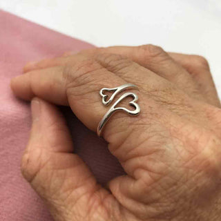 Adjustable Sterling Silver Double Heart Ring