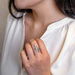 Adjustable Sterling Silver Snake Ring on Hand