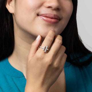 Sterling Silver Adjustable Bar Ring on model