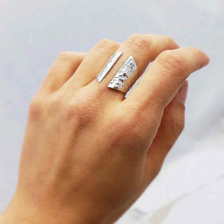 Sterling Silver Adjustable Hammered Shield Ring on model