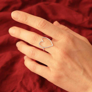 Sterling Silver Large Wire Heart Ring on hand