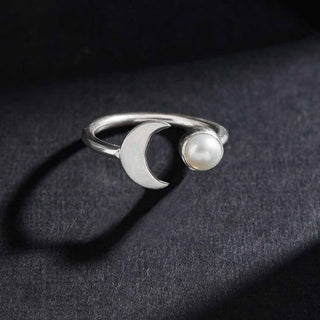 Nina Designs Sterling Silver Moon and Pearl Adjustable Ring