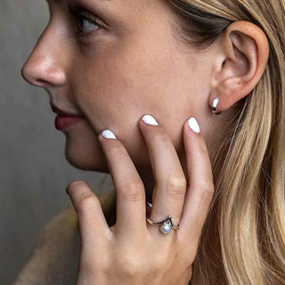 Sterling Silver Chevron Ring with Pearl Accent on Hand