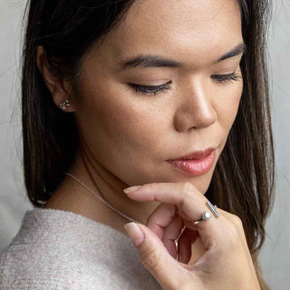 Sterling Silver Bar and Pearl Adjustable Ring on Woman