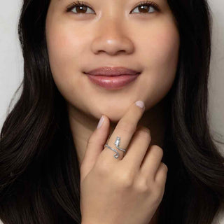 Adjustable Sterling Silver Cat with Tail Ring on Woman