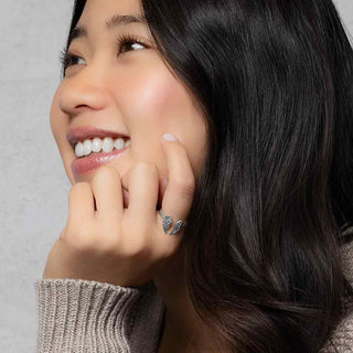 Adjustable Sterling Silver Angel Wing Ring on Hand