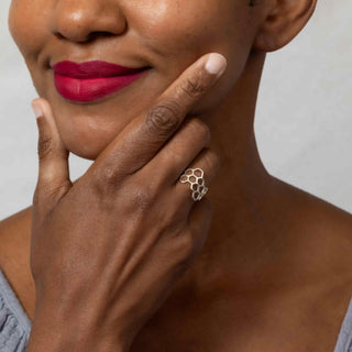 Sterling Silver Horizontal Honeycomb Ring on Hand