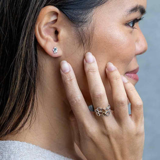 Sterling Silver Honeycomb Ring with Bronze Bee on Hand
