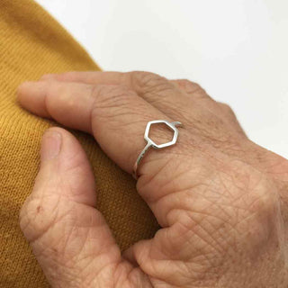 Sterling Silver Honeycomb Hexagon Ring on Finger