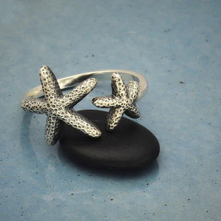 Nina Designs Sterling Silver Double Starfish Adjustable Ring