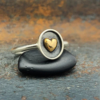 Nina Designs Sterling Silver Shadowbox Ring with Bronze Heart