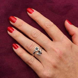 Sterling Silver Butterfly & Flower Adjustable Ring on model