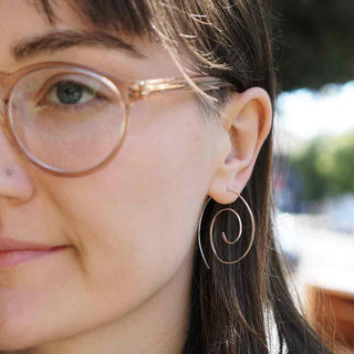 Sterling Silver Ear Wire - Spiral Circle Shape on model