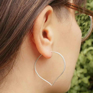 Sterling Silver Lotus Petal Hoop Earrings  on Ear