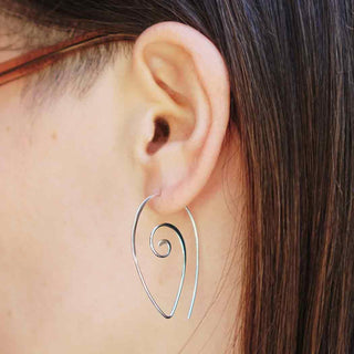 Sterling Silver Spiral Teardrop Hoops on Ear