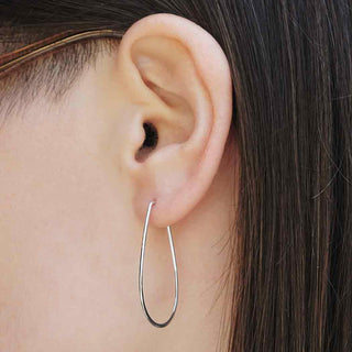 Sterling Silver Large Teardrop Hoop Earring on Ear
