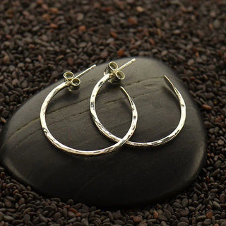 Nina Designs Sterling Silver Hammered 25mm Hoop Post Earrings