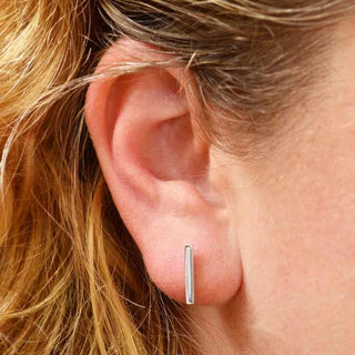 Sterling Silver Bar Earrings on Ear