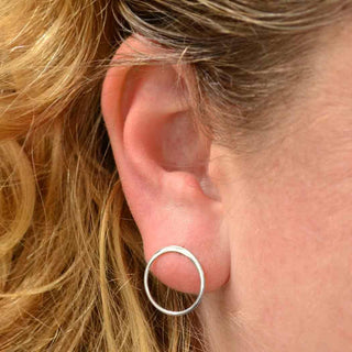 Sterling Silver 18mm Open Circle Earrings on Ear