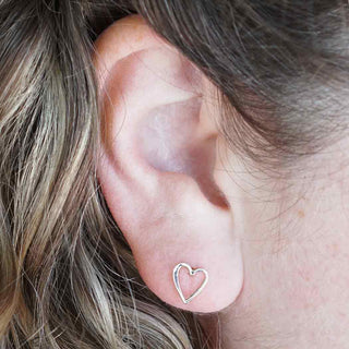 Sterling Silver Openwork Heart Post Earrings on ear