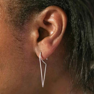 Sterling Silver Open Triangle Spike Earrings on Ear