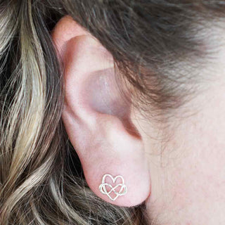 Sterling Silver Infinity Heart Earrings on Ear