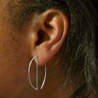 Sterling Silver Open Oval Hoop Earrings on Ear