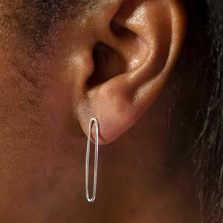 Sterling Silver Long Oval Post Earrings on model
