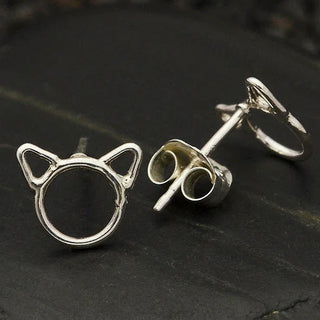 Nina Designs Sterling Silver Cat Head Post Earrings