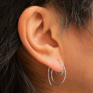 Sterling Silver Open Wire Wave Hoop Earrings 22x20mm - Nina Designs