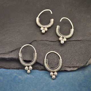 Nina Designs Sterling Silver Coiled Wire Hoop Earrings with Granulation Details