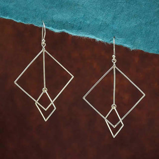 Nina Designs Sterling Silver Floating Square and Bar Earrings