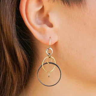 Drop Earring with Six Multicolor Floating Circles on Ear