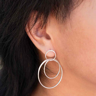 Sterling Silver Interlocking Double Circle Earrings on Ear
