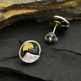 Nina Designs Mixed Metal Mini Mountain and Sun Post Earrings
