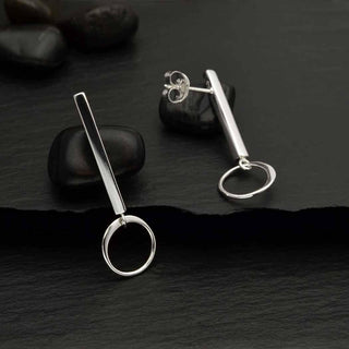 Nina Designs Sterling Silver Bar Earrings with Circle Dangle