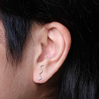 Sterling Silver Squiggly Line Earring on Ear