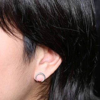 Sterling Silver Horizontal Crescent Moon Earrings on Ear