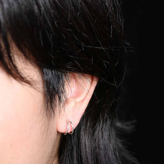 Sterling Silver Double Huggie Hoop Post Earrings on model ear