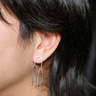 Sterling Silver Triple Arc Waterfall Earrings on Ear