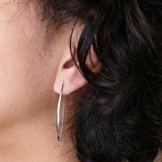 Sterling Silver Long Marquis Hook Earrings on model