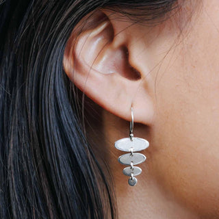 Sterling Silver Cascading Oval Dangle Earrings on Ear