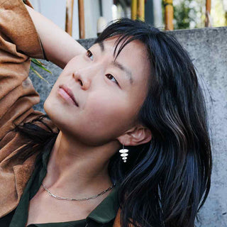 Sterling Silver Oval Dangle Earrings on Model